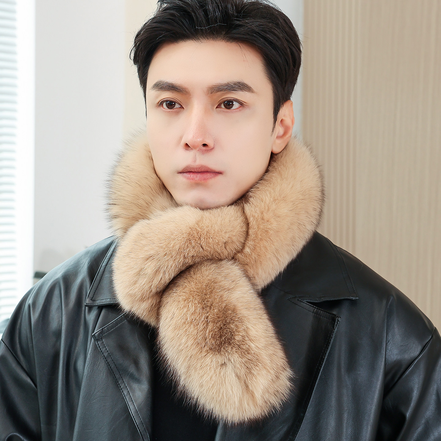 狐狸毛围巾男冬季双加厚面百搭简约气质护颈皮草毛领子围脖女青年