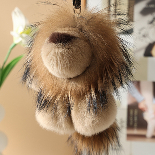 獭兔毛小狮子包包挂件貉子毛狮子辛巴挂饰可爱毛绒公仔汽车钥匙扣