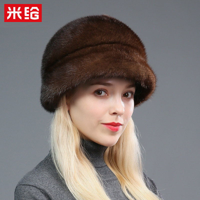 水貂毛帽子女冬季整貂真皮草帽渔夫盆帽保暖中老年人妈妈太阳礼帽