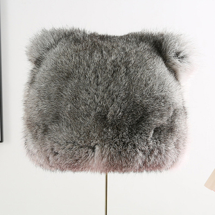 冬季保暖潮萌猫耳朵个性帽子青少年护耳真兔皮毛皮草帽子时尚女帽