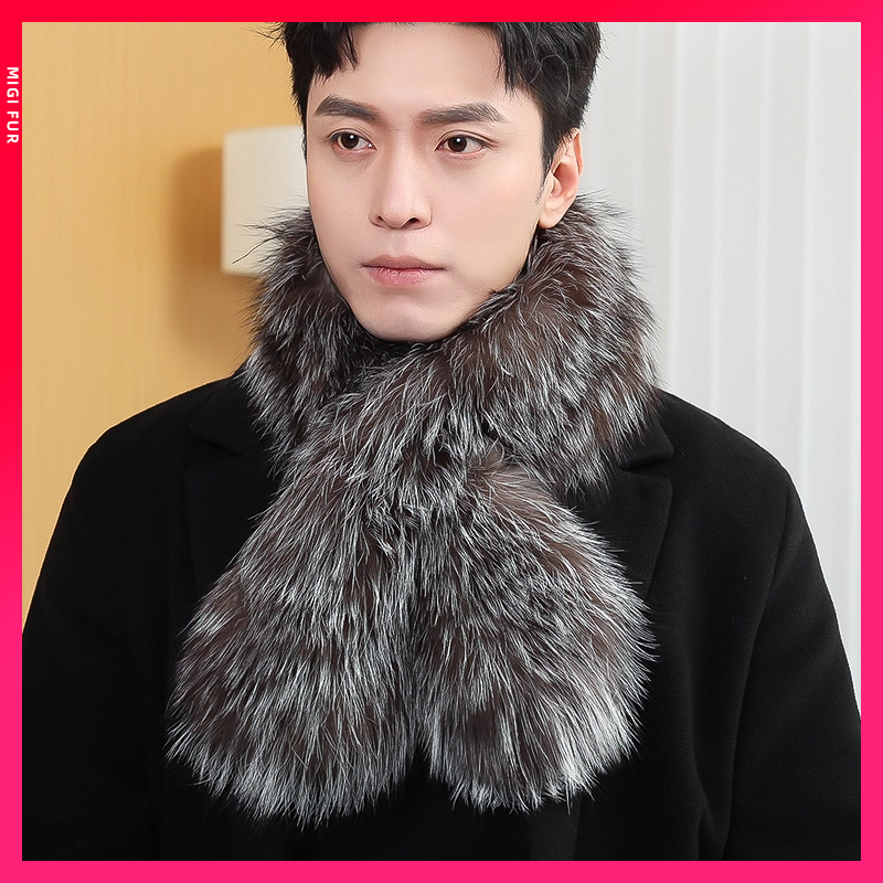 男士围巾冬季高档老年人爸爸保暖皮草狐狸毛围脖爷爷长辈生日礼物