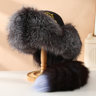 蒙古帽带尾巴真狐狸毛帽子男女护耳冬季雷锋帽保暖图马克真皮草帽