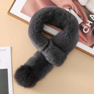 真獭兔毛围巾女冬季 加厚保暖双面百搭皮草脖套护颈狐狸毛毛绒围脖