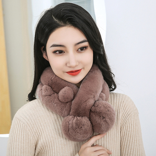 真獭兔毛围巾女秋冬季韩版百搭懒保暖护颈濑兔皮围脖双面皮草脖套