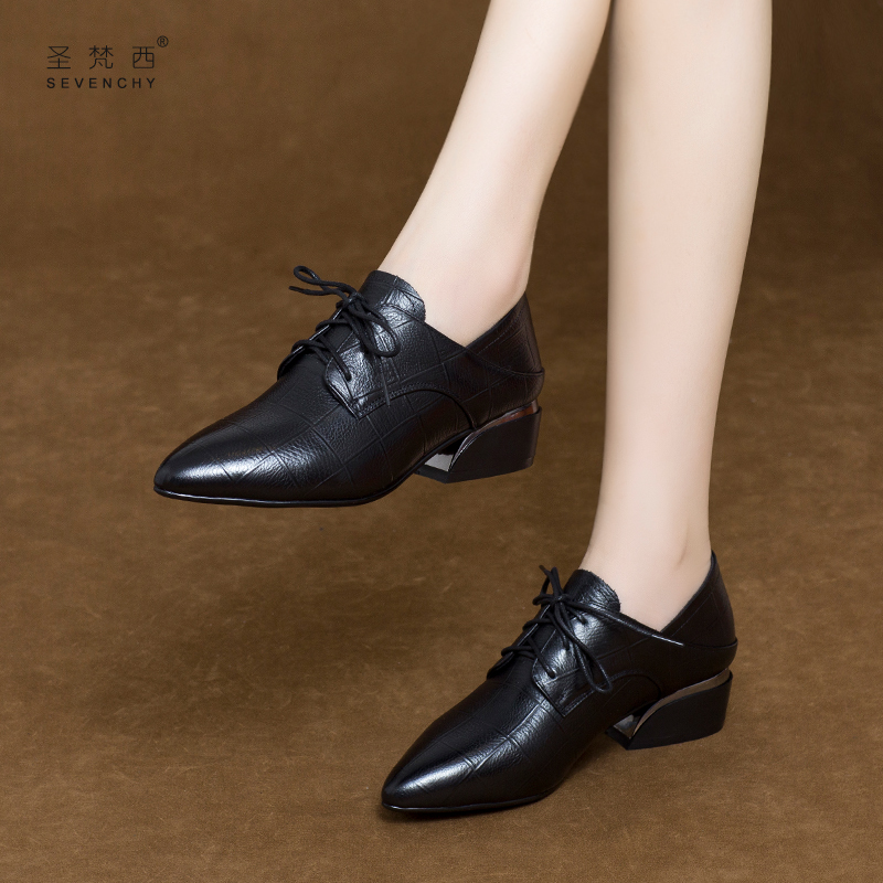 圣梵西头层牛皮小皮鞋