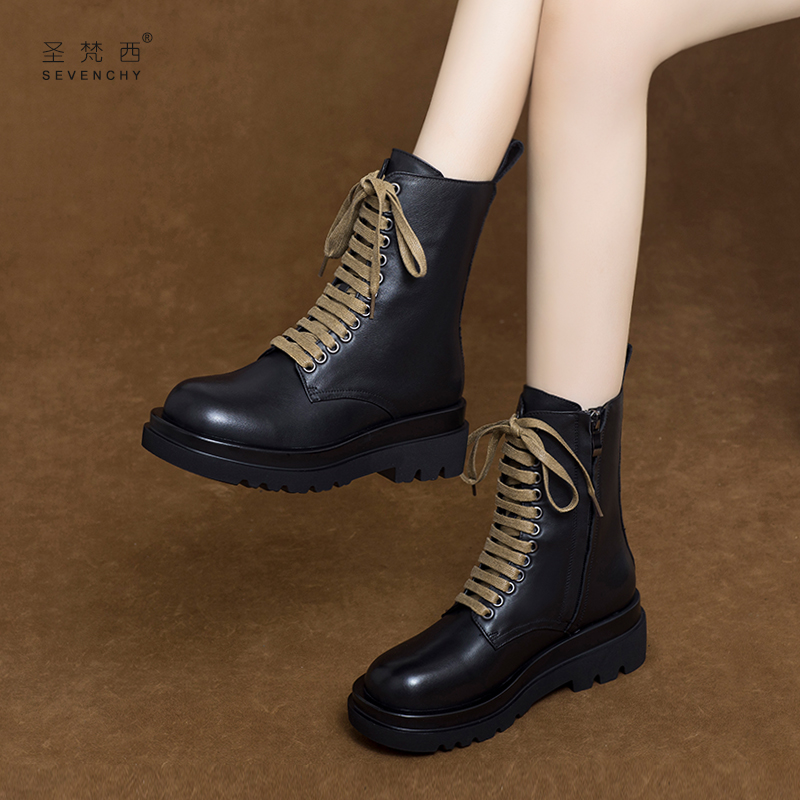 2020年新款秋冬季系带中筒风小