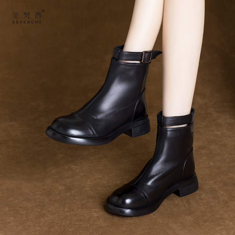 2025年新款软底软皮马丁靴英伦风平底短靴真皮鞋春秋季单靴女靴子,女鞋,马丁靴,淘宝优惠券,粉丝福利购,淘宝优惠卷