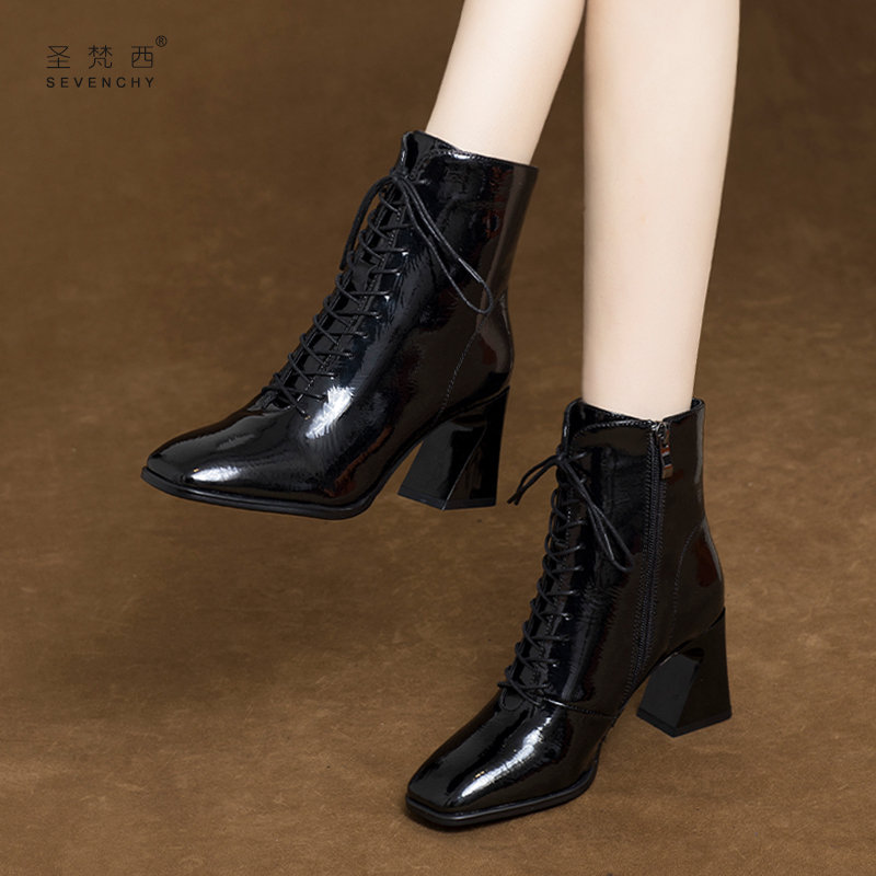 时尚亮皮 舒适粗跟 气质百搭