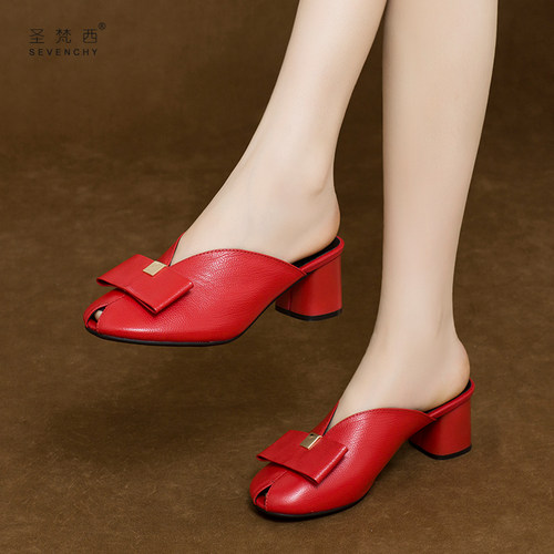 全牛皮  舒适粗跟 四色可选