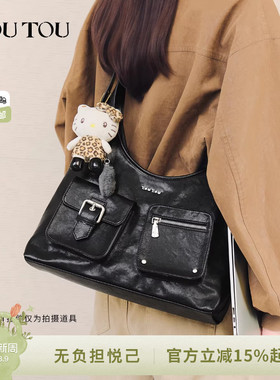 TOUTOU口袋托特包三角斜挎包Hobo包大容量机车包单肩斜挎包秋冬女