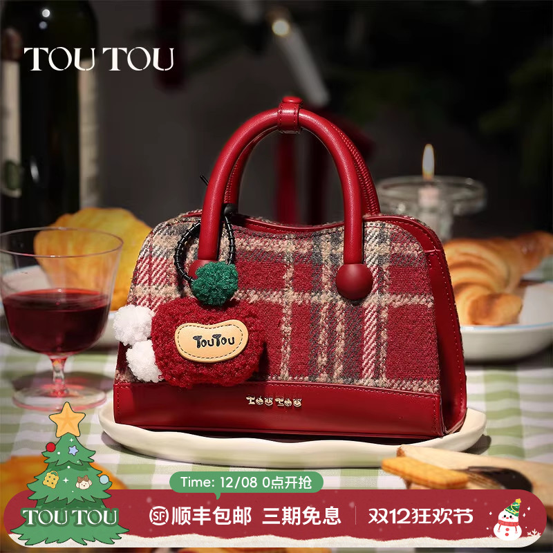 TOUTOU苹果手提包红色单肩斜挎包