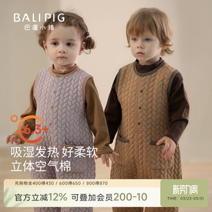 男宝宝背心连体衣秋冬夹丝哈衣女宝加厚保暖连身衣服婴儿背带裤 子