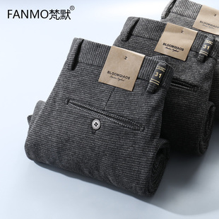 冬季磨毛休闲裤男2025新款时尚青年修身直筒商务弹力保暖长裤子潮