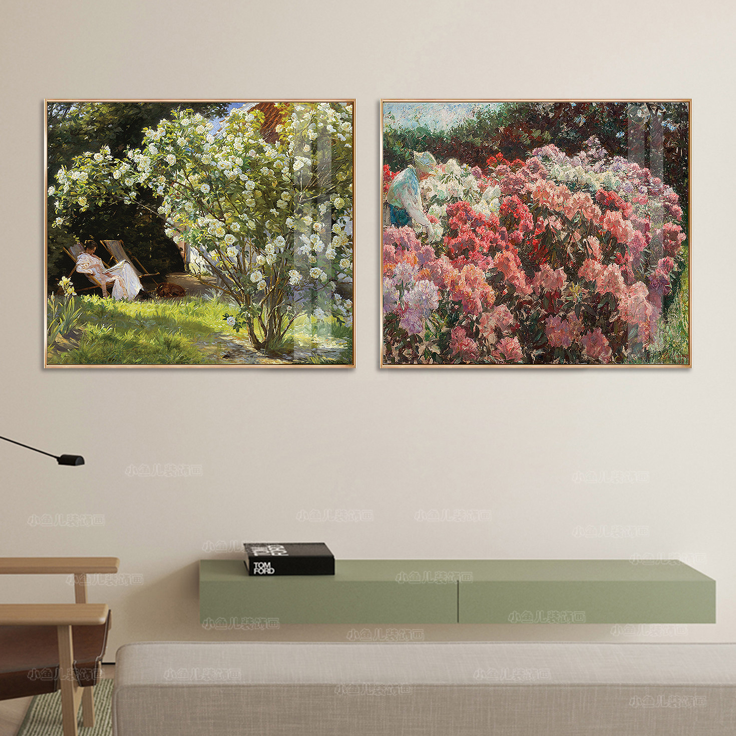 世界名画白玫瑰花丛 客厅餐厅装饰画样板房卧室风景画挂画床头画