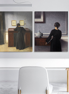 哈默修伊Hammershøi人像装饰画高级灰色调小众北欧客厅餐厅无框画