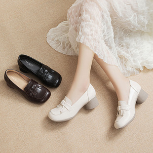 欧卡汇26年春季单鞋中老年不累脚妈妈鞋复古羊剖层皮鞋舒适女鞋子