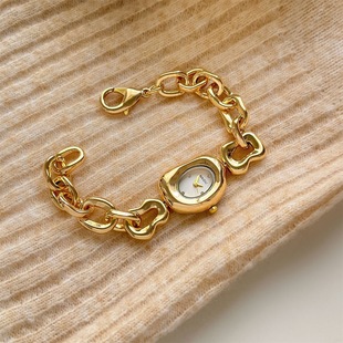 手表女款小众轻奢中古小金表精致气质奶酪块手链式女表女士石英表