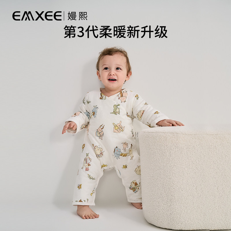 嫚熙婴儿衣服秋冬宝宝连体衣纯棉新生儿哈衣夹棉爬秋冬装加厚外出