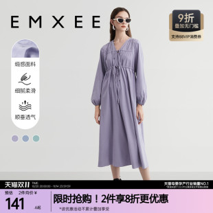 连衣裙洋气时髦宽松遮肚不显怀裙 2025新款 嫚熙孕妇装 V领抽绳秋装