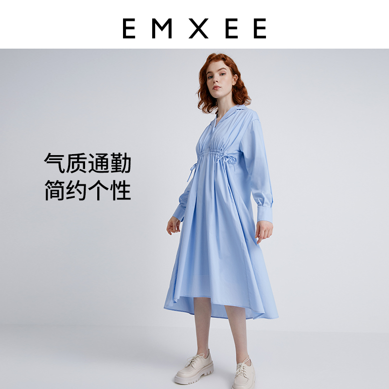 嫚熙孕妇西装领抽缩可调节连衣裙
