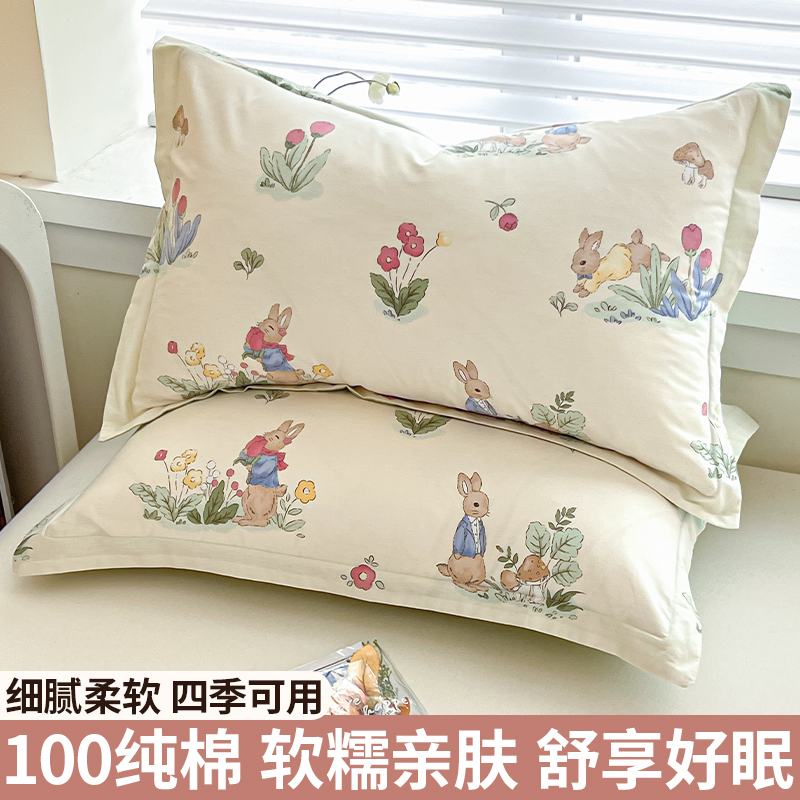 枕套一对装纯棉枕头套48cmx74cm夏季单人儿童枕芯套30x50全棉整头