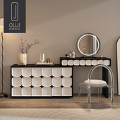 意式 极简烤漆梳妆台收纳斗柜一体卧室简约现代床尾可伸缩化妆桌