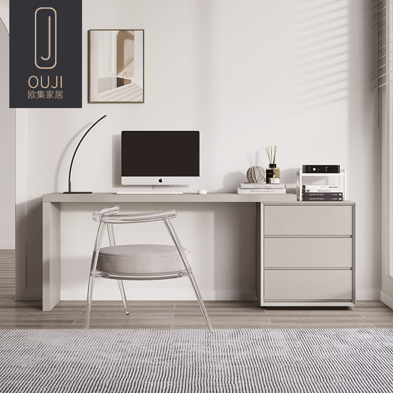 意式极简烤漆书桌梳妆台一体现代简约斗柜北欧可伸缩化妆台学习桌