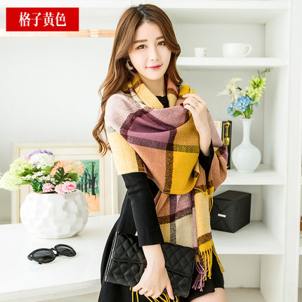 秋冬季围巾披肩两用英伦女百搭格子冬天加厚长款韩版学生围脖双面