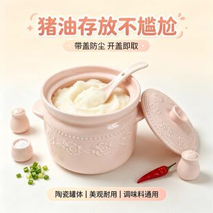 冠宇新款陶瓷调味罐加厚耐高温家用猪油罐带盖双耳食品级油泼辣子