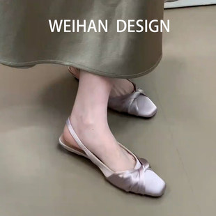 羊皮版！法式小众低跟包头凉鞋女夏百搭设计感气质单鞋仙女晚晚鞋