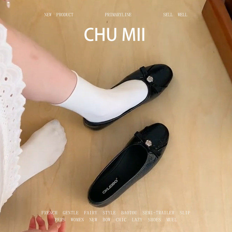 羊皮版！小香风山茶花平底瓢鞋女配裙子真皮玛丽珍鞋软底圆头包鞋