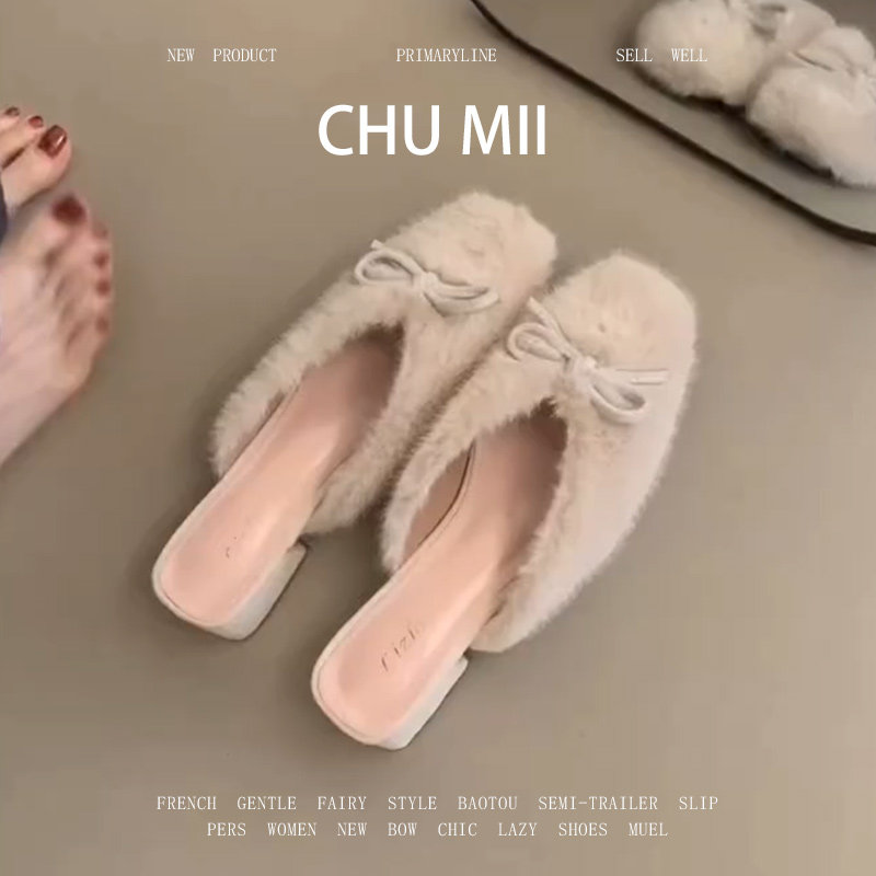 羊皮版~仙女风粗跟毛毛鞋