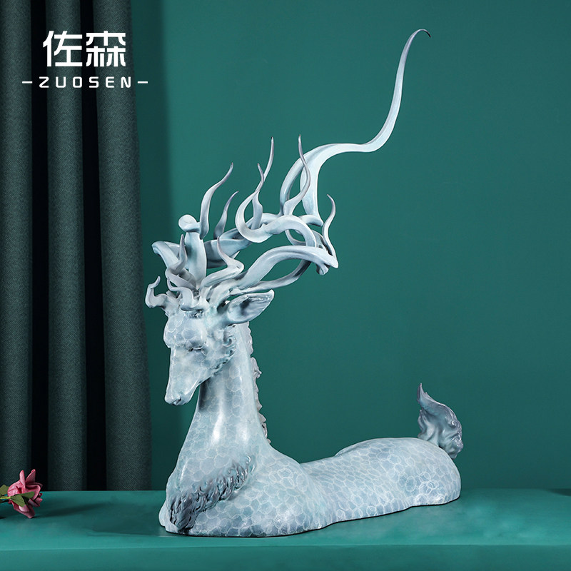 佐森全黄铜仙鹿艺术品摆件客厅玄关门厅家居创意办公室桌面装饰品