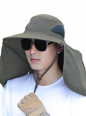 防晒帽子男大檐遮阳帽夏户外渔夫帽防护草帽工地钓鱼帽子男太阳帽