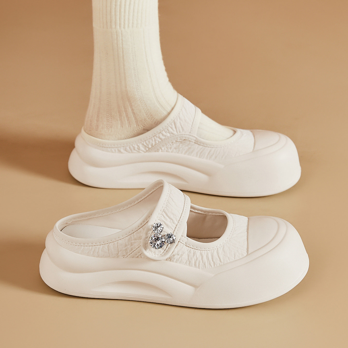 厚底包头半拖鞋女2026年新款时尚外穿防滑透气百搭一脚蹬休闲拖鞋,女鞋,包头拖,淘宝优惠券,粉丝福利购,淘宝优惠卷