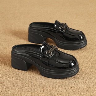 厚底高跟包头半拖鞋女2026年新款英伦风小个子显腿长百搭浅口单鞋