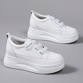 小个子厚底增高鞋 真皮小白鞋 魔术贴34码 内增高女鞋 女2025新款 春季