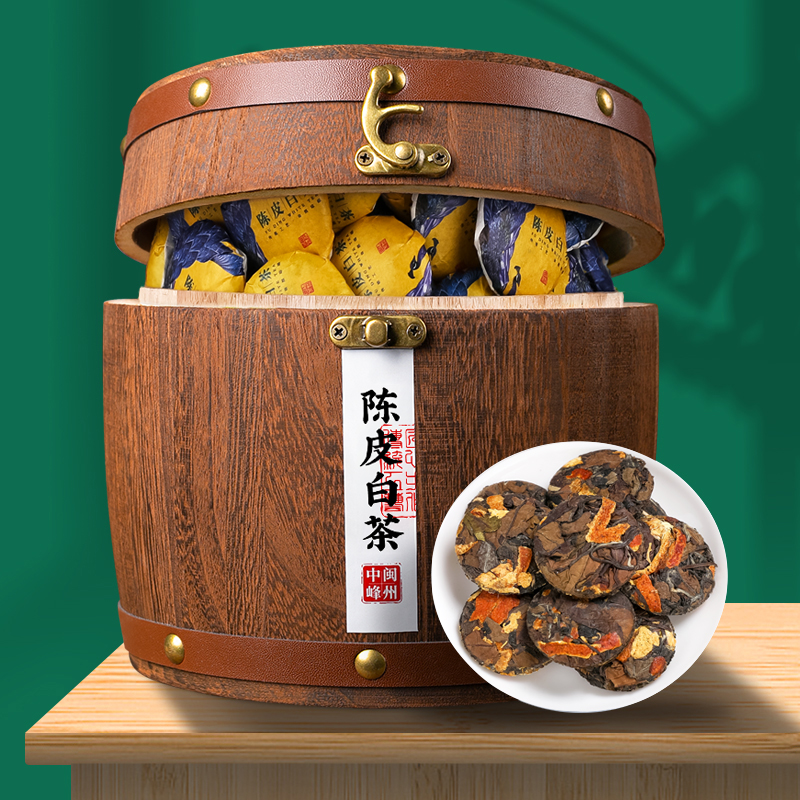 圆木桶装陈皮白茶福鼎老寿眉500g