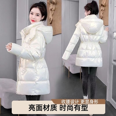 小个子免洗羽绒棉服女款2025爆款冬装收腰亮面棉衣中长款棉袄女潮
