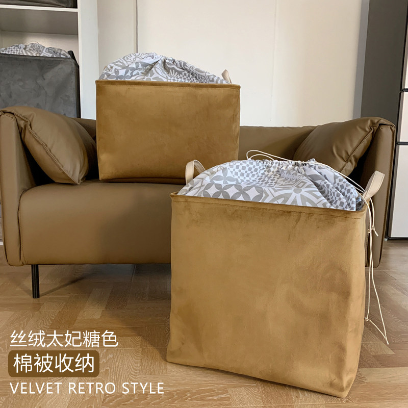 丝绒加厚布艺束口衣柜收纳箱纯色图片