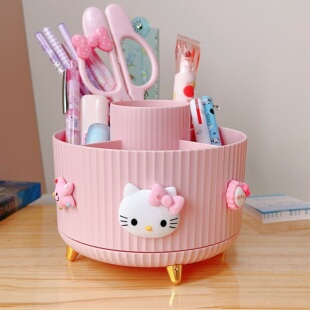 可爱猫桌面旋转笔筒大容量文具收纳盒小学生男孩女孩儿童书桌置物