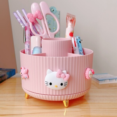 可爱猫桌面旋转笔筒大容量文具收纳盒小学生男孩女孩儿童书桌置物