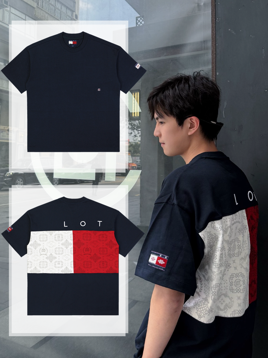 thumbnail for Edison Chen&#039s Same Trendy Brand Collaboration Short-Sleeve Men&#039s Color-Blocked Heavyweight American-Style Oversized Luxury Chinese-Style Printed T-Shirt