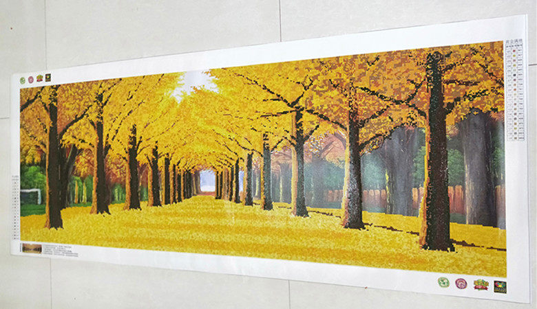 包邮 手工钻石十字绣贴画 黄金满地风景画已贴好的5D魔方钻成品