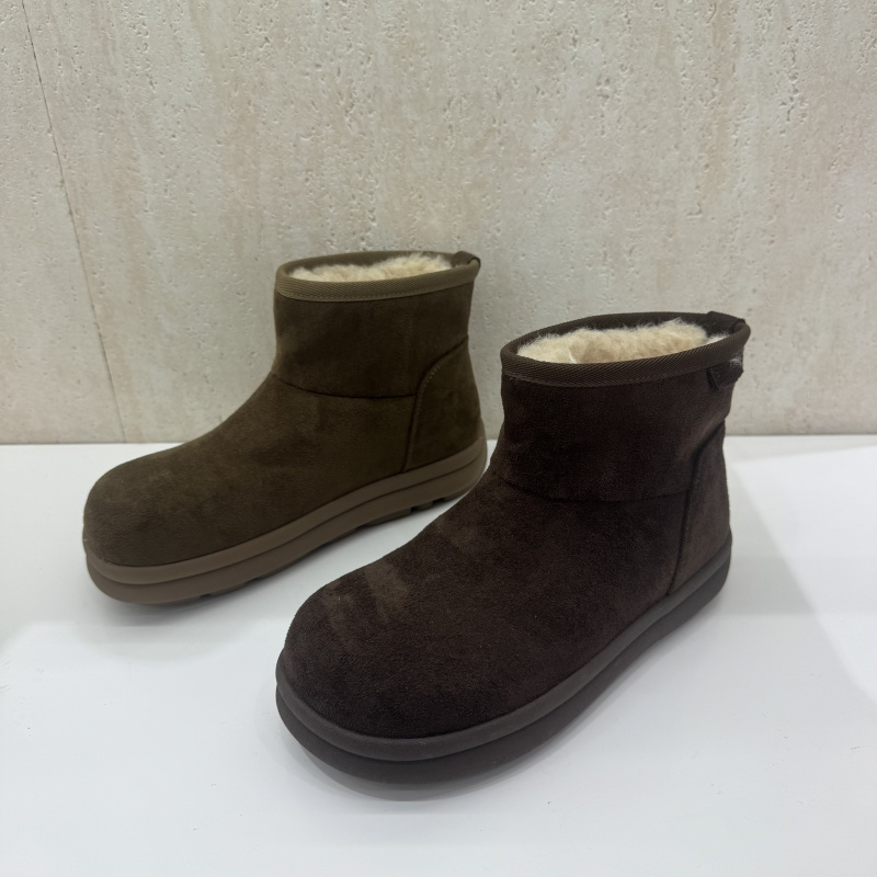 真皮圆头磨砂牛皮毛绒雪地靴女