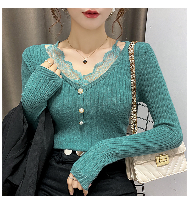 New spring women's T-shirt collar lace suspender sweater women's dress foreign style with bottom coat