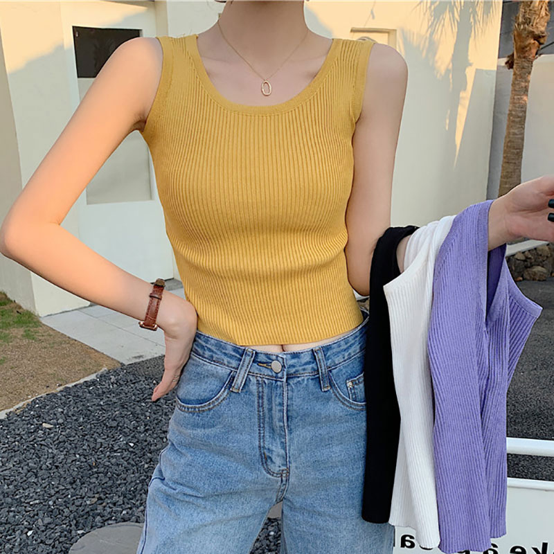 Summer new Korean version short small sling, sleeveless and slim, versatile knitted vest on the outside and blouse on the inside