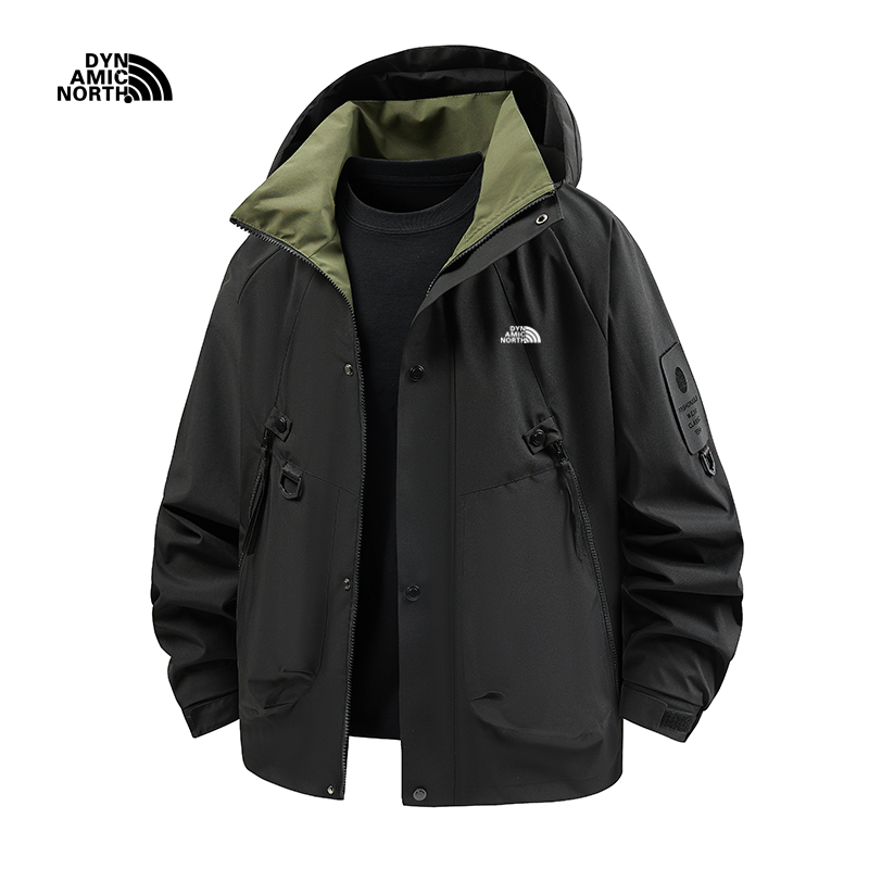 动感北面秋季新款薄款连帽冲锋衣纯色情侣防风夹克外套情侣款