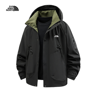 动感北面秋季新款薄款连帽冲锋衣纯色情侣防风夹克外套情侣款