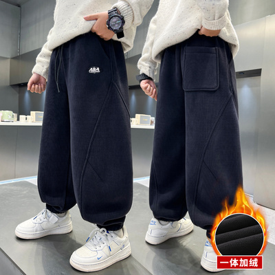 男童冬季一体加绒保暖休闲裤束脚
